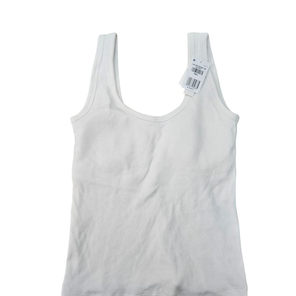 Abercrombie & Fitch Tank Top Women S White Ribbed Bra-Free Collection Scoop Neck
